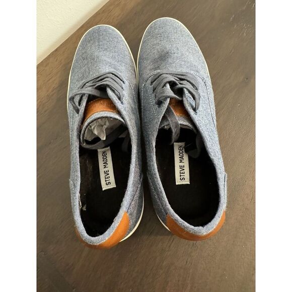 Steve Madden Fenta Blue Denim Lace Up Sneakers Shoes Men’s Size 10.5 Canvas - Picture 4 of 6